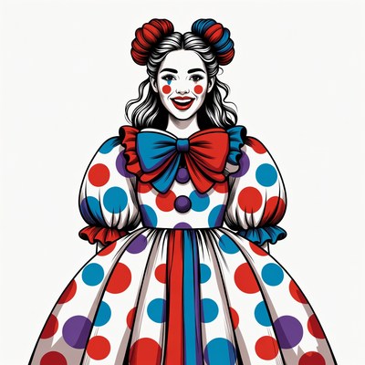 Clown girl in polka dot dress