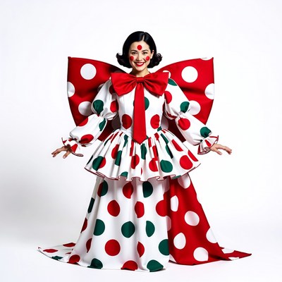 Woman in red polka dot bow dress