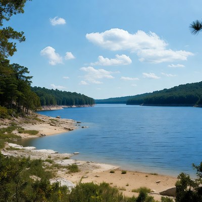 Serene Lake Surrounded by Pine Forest