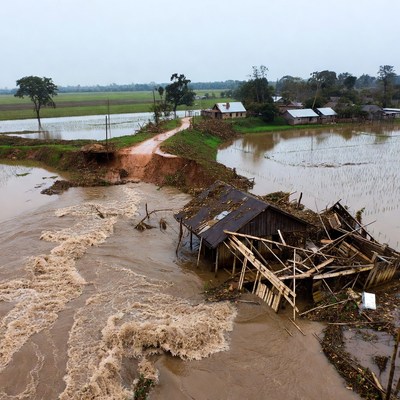 Flood Destroying Rural Houses