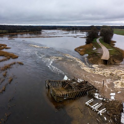 Flooded Wooden House River Overflow