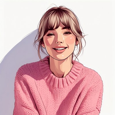Smiling woman in pink sweater