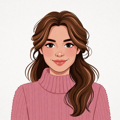 Smiling woman in pink turtleneck