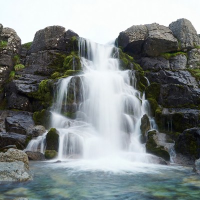 Waterfall cascading over mossy rocks