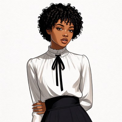 African-American woman in white blouse skirt