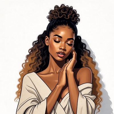 Beautiful African-American woman with curly hair