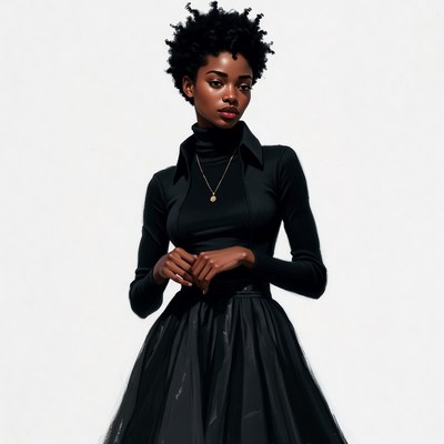 African-American woman in black turtleneck dress