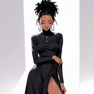 Beautiful Black woman in black dress