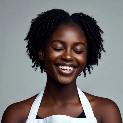 Smiling African-American woman in white apron