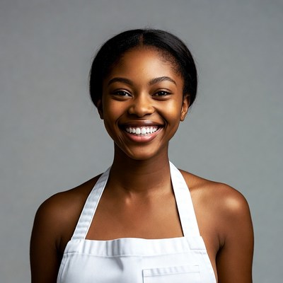 Smiling African-American woman in white apron