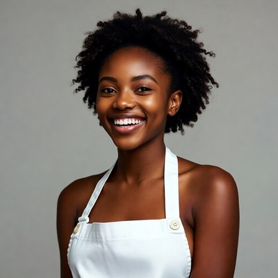 Smiling African-American woman in white apron