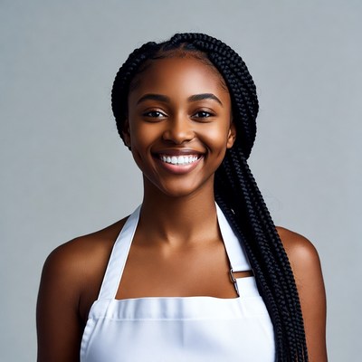 Smiling African-American woman in white apron
