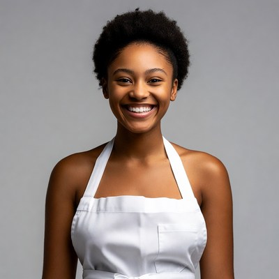 Smiling African-American woman in white apron