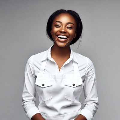 Smiling African-American woman in chef apron