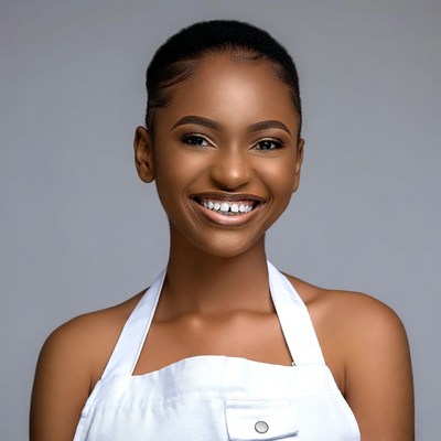 Smiling African-American woman in white apron