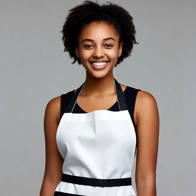 Smiling African-American woman in white apron