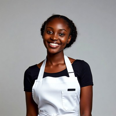 Smiling African-American woman in white apron