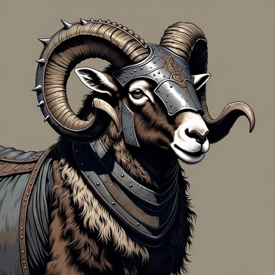 Armored Ram Wearing Viking Helmet
