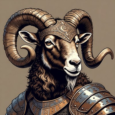 Majestic Ram Wearing Crown and Armor