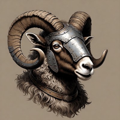 Ram Wearing Medieval Helmet