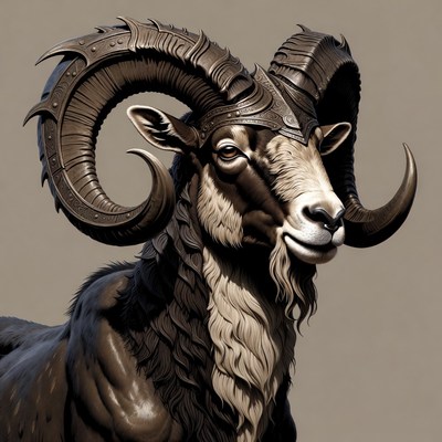 Majestic Ram with Horned Helmet