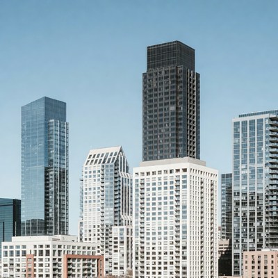 Modern skyscrapers against blue sky