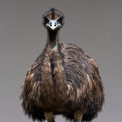 Emu standing on gray background