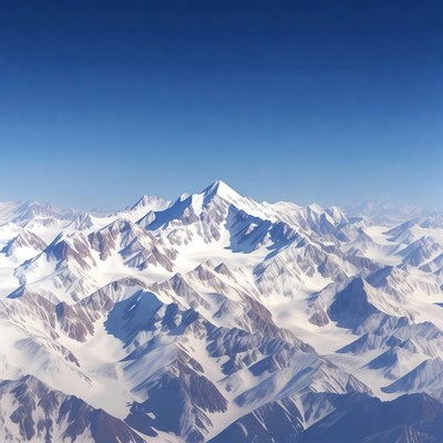 Snowy Mountain Peaks Aerial View