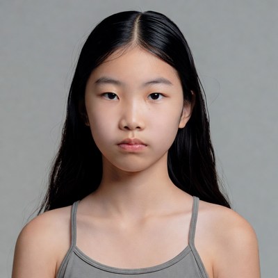 Asian girl in gray tank top