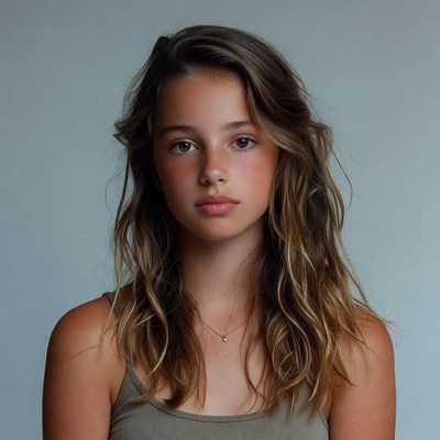 Teen girl with wavy brown hair