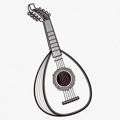 Black Outline Lute Illustration