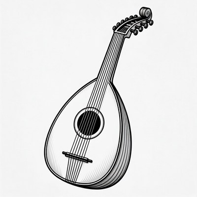 Black and white lute illustration