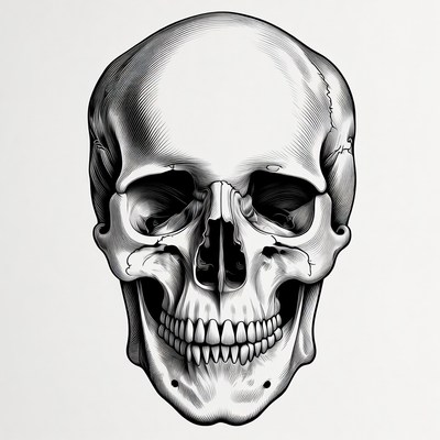 Detailed black and white skull illustration