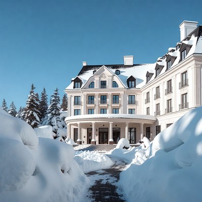 Snowy Luxury Hotel in Mountains