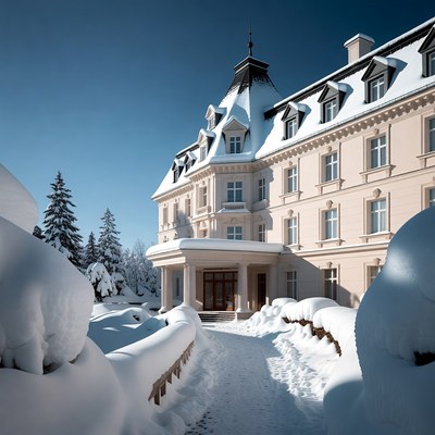 Snowy Chateau Hotel Winter Exterior