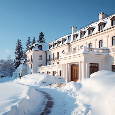 Snowy Grand Hotel Winter Exterior