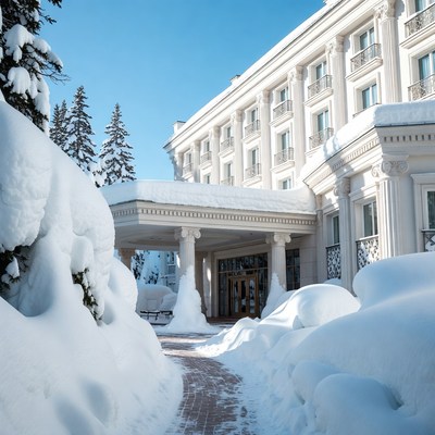 Snowy Luxury Hotel in Winter