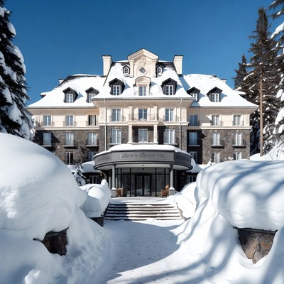 Luxury Snow-Covered Hotel in Mountains