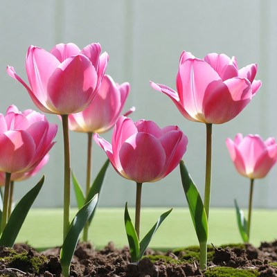 Pink Tulips in Soil