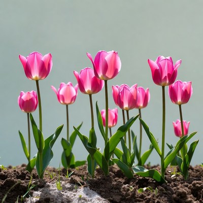 Pink Tulips in Soil