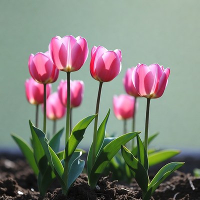 Pink Tulips in Soil