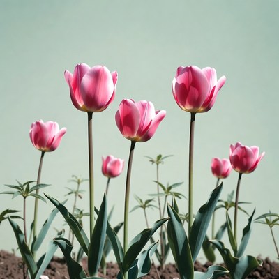 Pink Tulips in Green Background