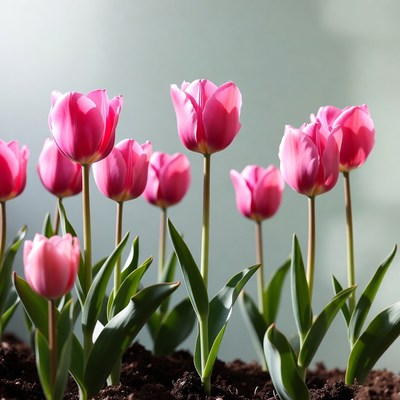 Pink Tulips in Soil