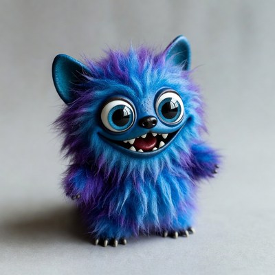 Cute blue furry monster figurine