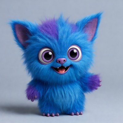 Cute blue furry monster waving