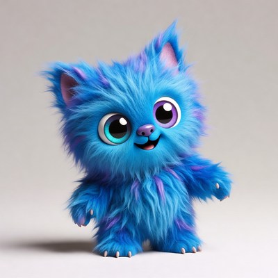 Cute blue fluffy kitten smiling