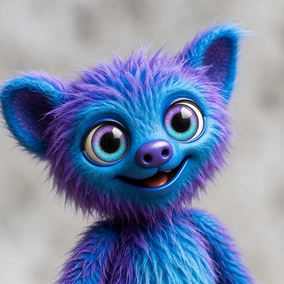 Cute blue furry creature smiling