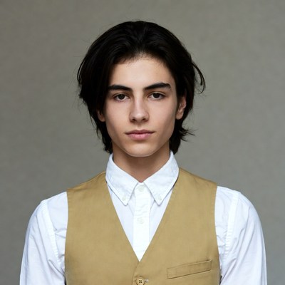 Young man in beige vest