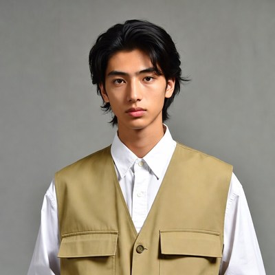 Asian man in beige vest