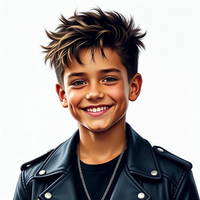 Smiling boy in leather jacket